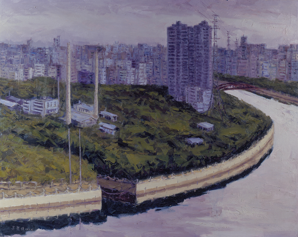 王國禎《高市與愛河》(1994),油畫-油彩、畫布130×162cm,高雄市立美術館典藏。(圖片提供/高雄市立美術館) 王國禎《高市與愛河》(1994),油畫-油彩、畫布130×162cm,高雄市立美術館典藏。(圖片提供/高雄市立美術館)