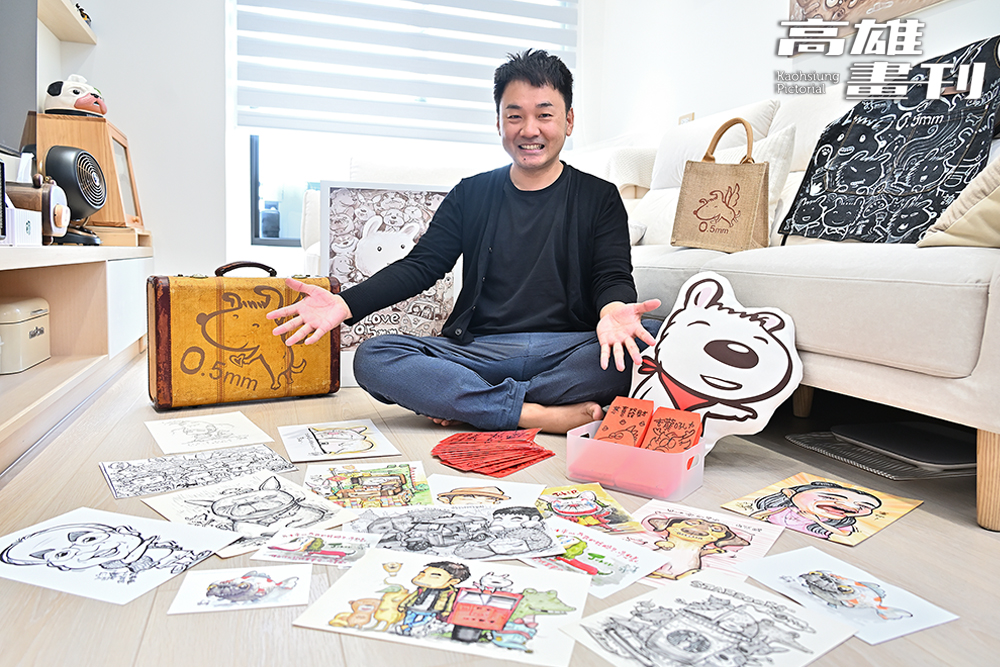 一字排開的作品，展現謝閔堯源源不絕的創作能量。(攝影/Carter)