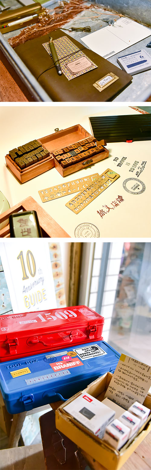 上:店長曾上娟的手帳。中:繪製手帳不可或缺的好工具。下:實用的文具鐵盒。(貓手香工作室‧攝影) 上:店長曾上娟的手帳。中:繪製手帳不可或缺的好工具。下:實用的文具鐵盒。(貓手香工作室‧攝影)