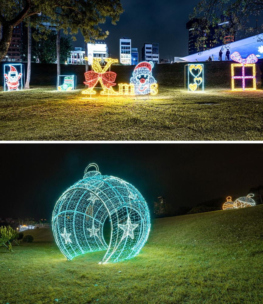 中央公園兩側草坡區的「Sweet Memory」與「霓光星球」，猶如童話世界的縮影。 (圖片提供/高雄市政府)