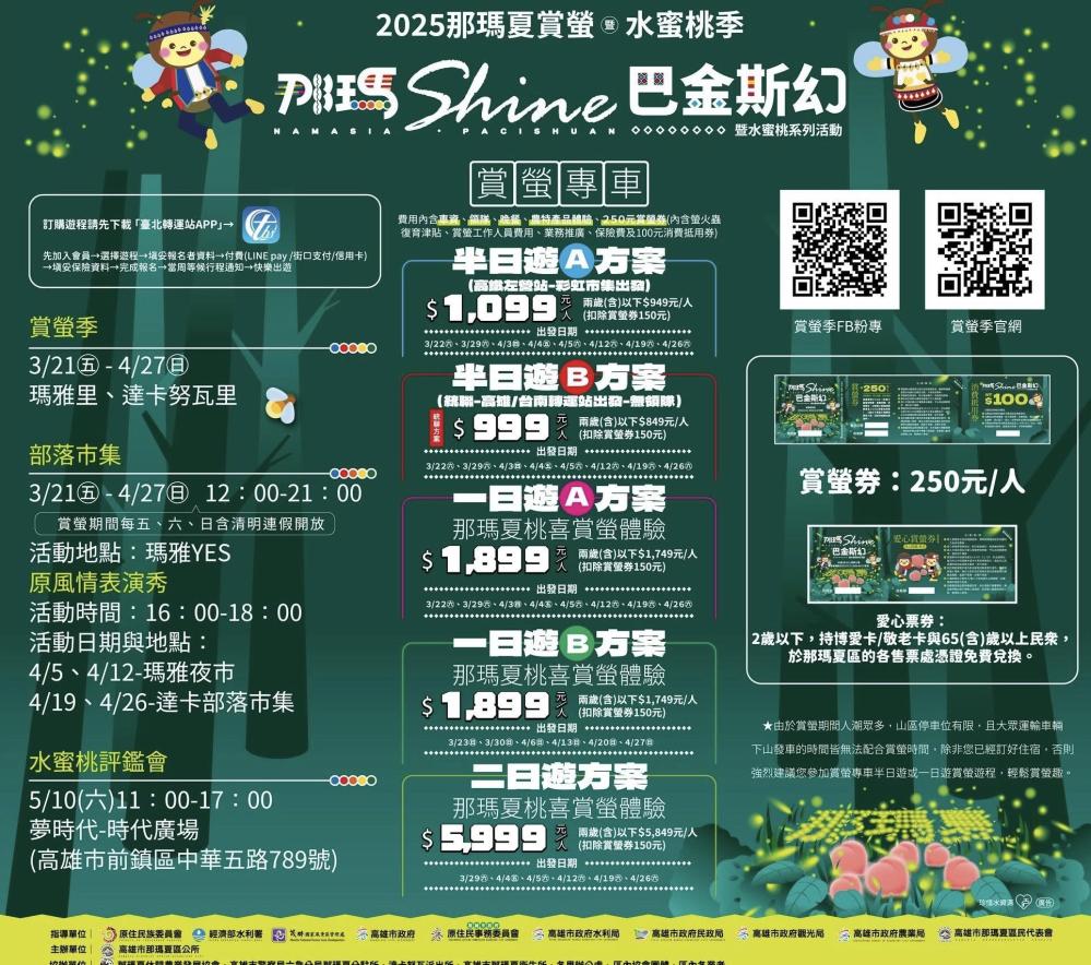 2025「那瑪Shine巴金斯幻暨水蜜桃系列活動」，「巴金斯幻」（Pacishuan）是布農族語螢火蟲的意思。 (圖片提供/高雄市那瑪夏區公所) 