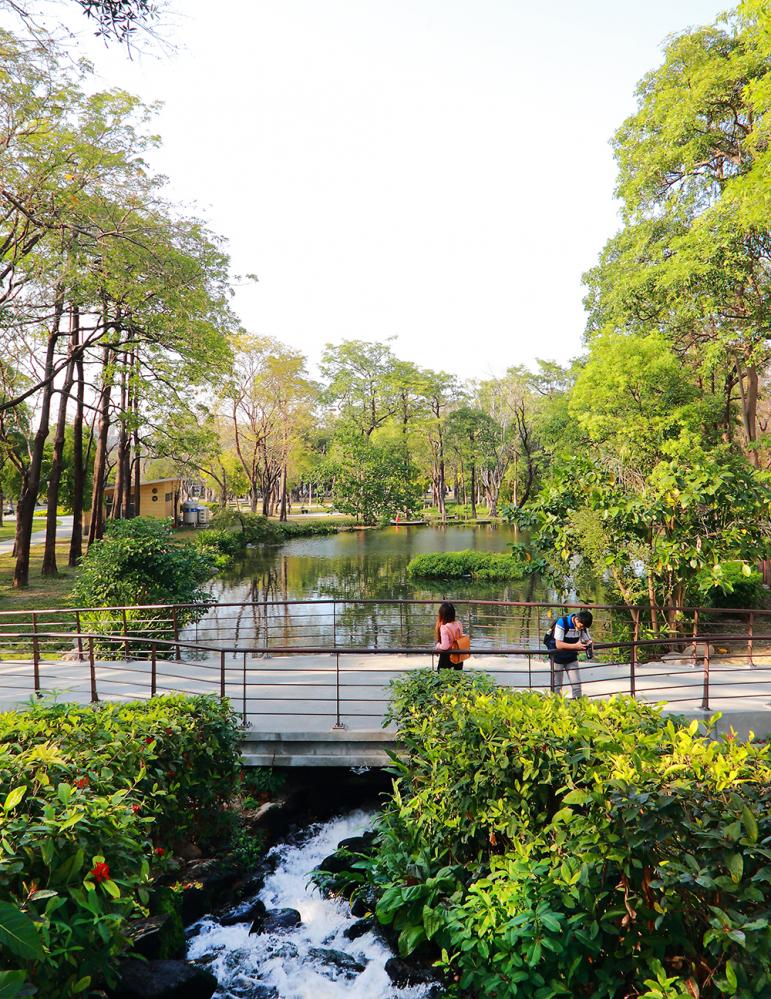 在橋上散步,池底的魚兒悠游水中,引人觀賞注目。(攝影/Carter) 在橋上散步,池底的魚兒悠游水中,引人觀賞注目。(攝影/Carter)