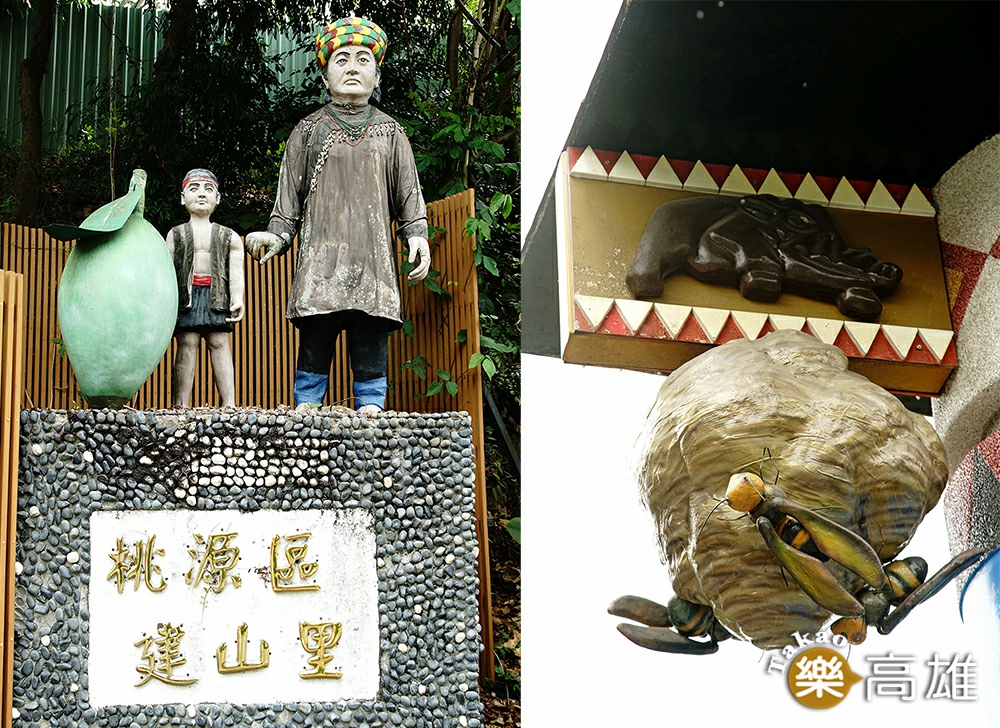 從台20線轉進建山部落時，路口即有布農族人雕像；虎頭蜂窩是建山部落的一大特點。（攝影/曾信耀）