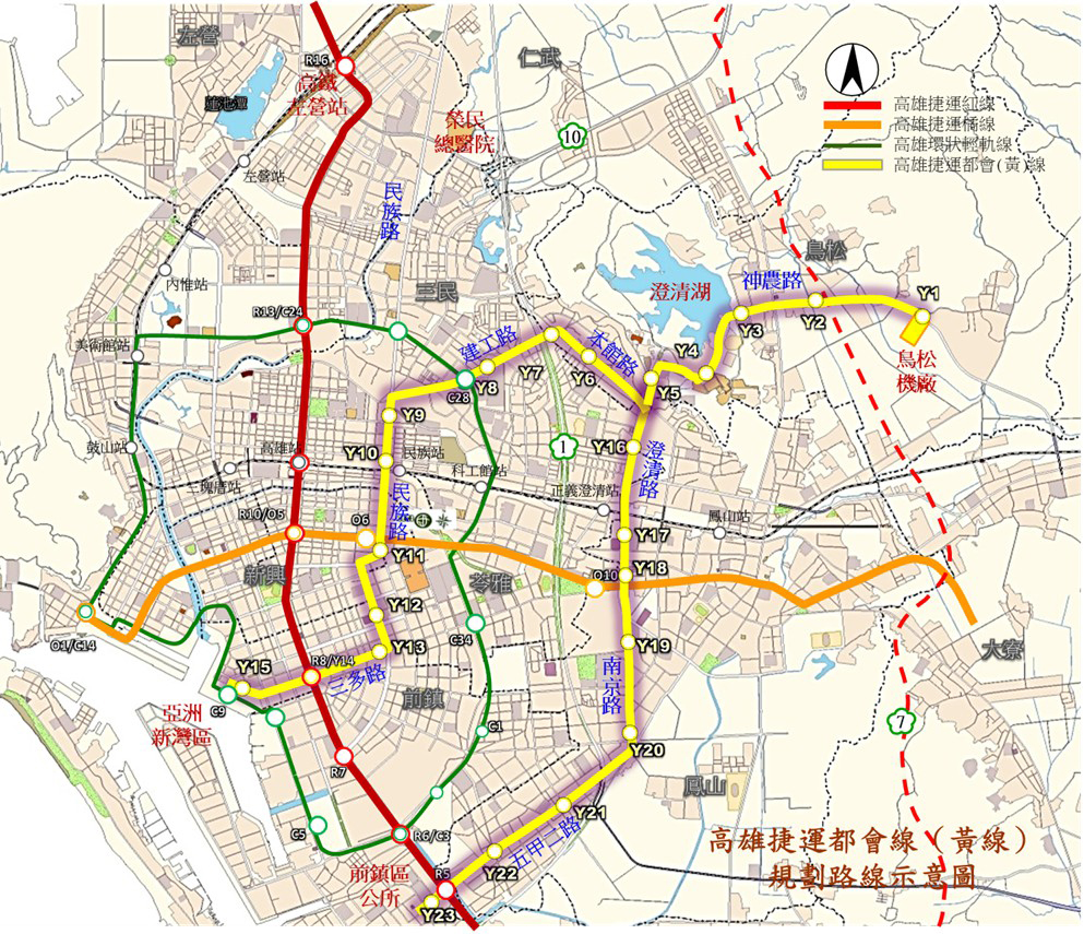 高雄市捷運黃線規劃路線圖。(圖片提供/高市府捷運工程局) 高雄市捷運黃線規劃路線圖。(圖片提供/高市府捷運工程局)