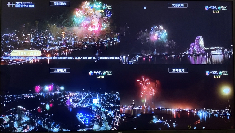 配合今年國慶焰火多點環狀式施放,從不同角度欣賞帶來的感動也不同,零時差的現場直播,讓民眾捕捉精彩瞬間不落後。(圖片提供/中華電信) 配合今年國慶焰火多點環狀式施放,從不同角度欣賞帶來的感動也不同,零時差的現場直播,讓民眾捕捉精彩瞬間不落後。(圖片提供/中華電信)