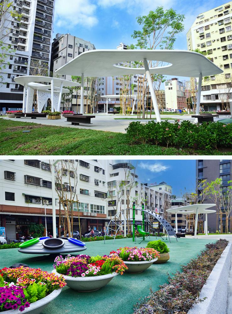 府北公園佔地800多坪,開放性街角廣場設計,可導引民眾進入公園(上圖),通透明亮、視野寬闊的大草坪將可為府北路增添更新的面貌(下)。(圖片提供/高雄市政府工務局養護工程處) 府北公園佔地800多坪,開放性街角廣場設計,可導引民眾進入公園(上圖),通透明亮、視野寬闊的大草坪將可為府北路增添更新的面貌(下)。(圖片提供/高雄市政府工務局養護工程處)